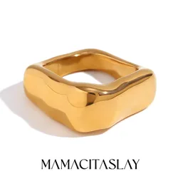 MamacitaSlay Exclusive 316L Stainless Steel Square Ring Party Design Waterproof Jewelry New Trendy Accessories High Quality Gift
