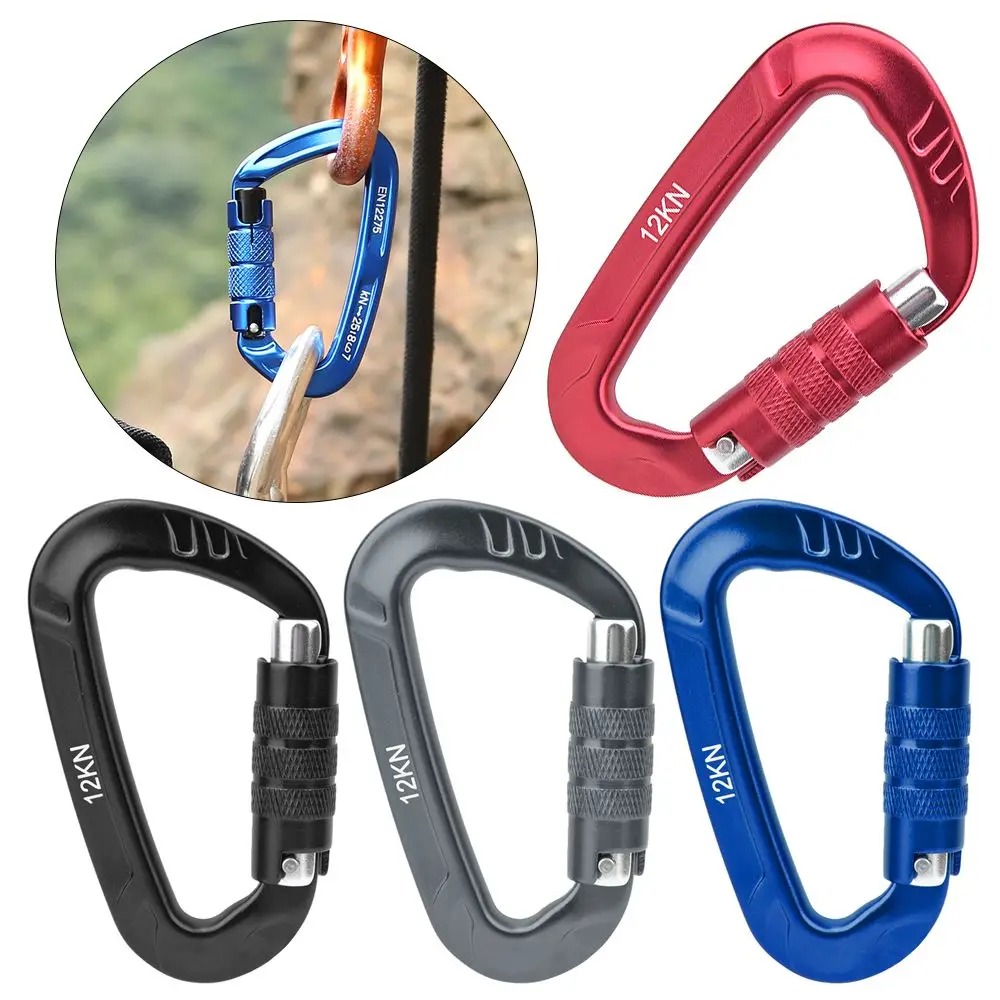 

12KN Outdoor Automatic Lock Buckle D Shaped Carabiner Clasp Keyring Clip Sports Rope Buckle Water Cup Buckle Climbing Tools