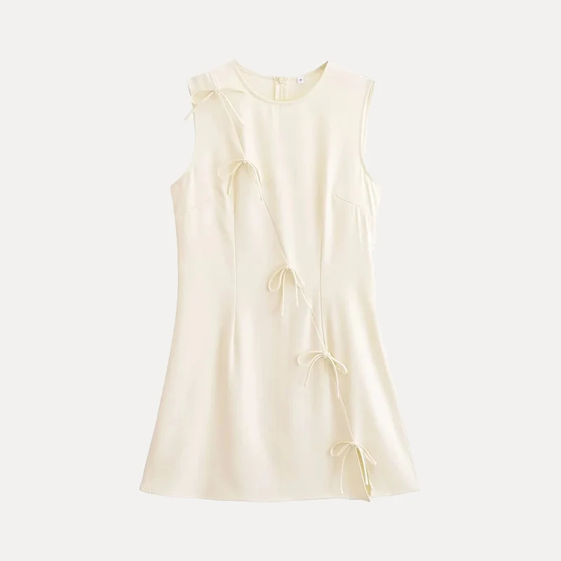 Vestido E com Decote Redondo e Laço Primavera 2025 Moda Fena Estilo Borboleta Vestido Estiloso Marca Z Fibra ...