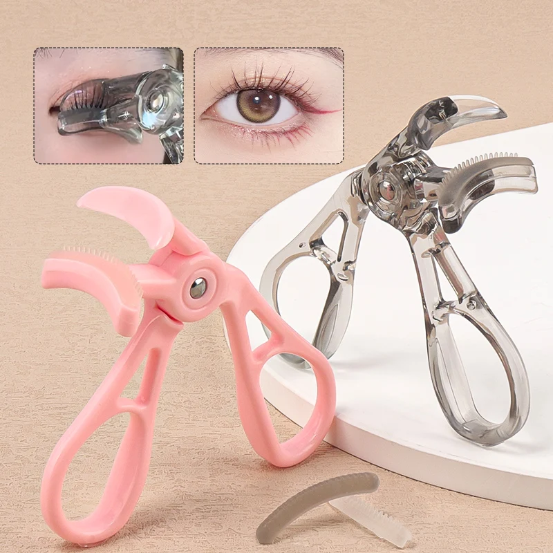 Wide Angle Eyelash Curler Plastic Transparent Pink Lash Curler With Extra Replacement Silicone Pad Portable Eye Makeup Tools