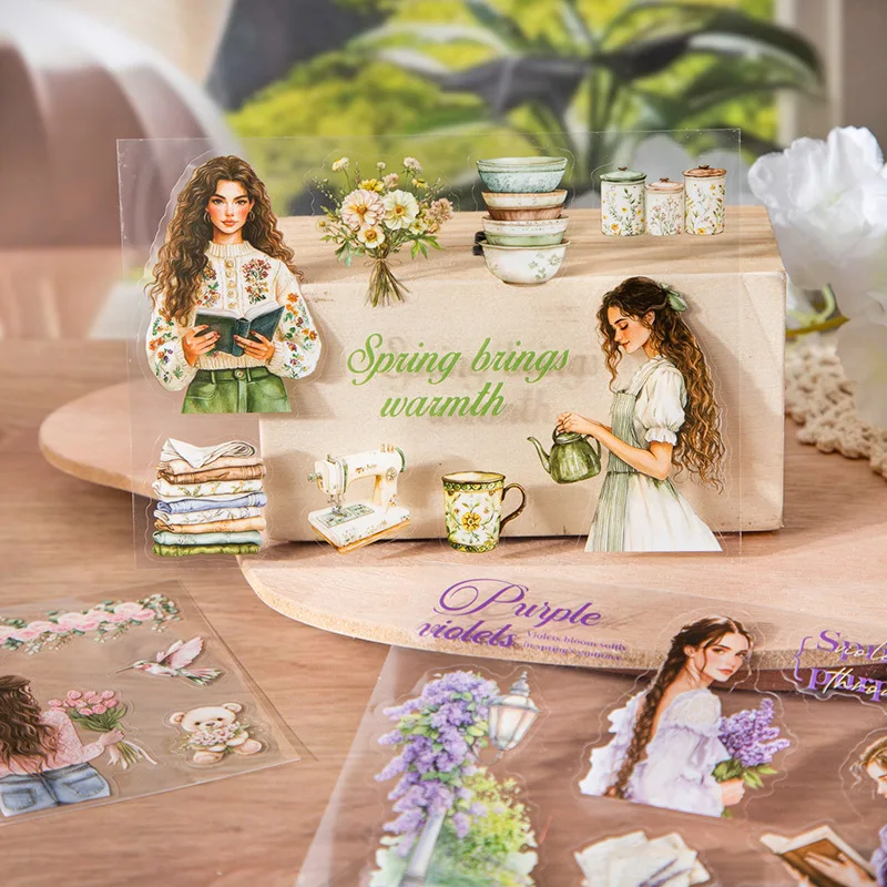 

Набор из 1 или 2 книг-стикеров с весенними садовыми пейзажами - Набор материалов для коллажей с цветочными персонажами, 4 дизайна, серия «Весенние цвета»