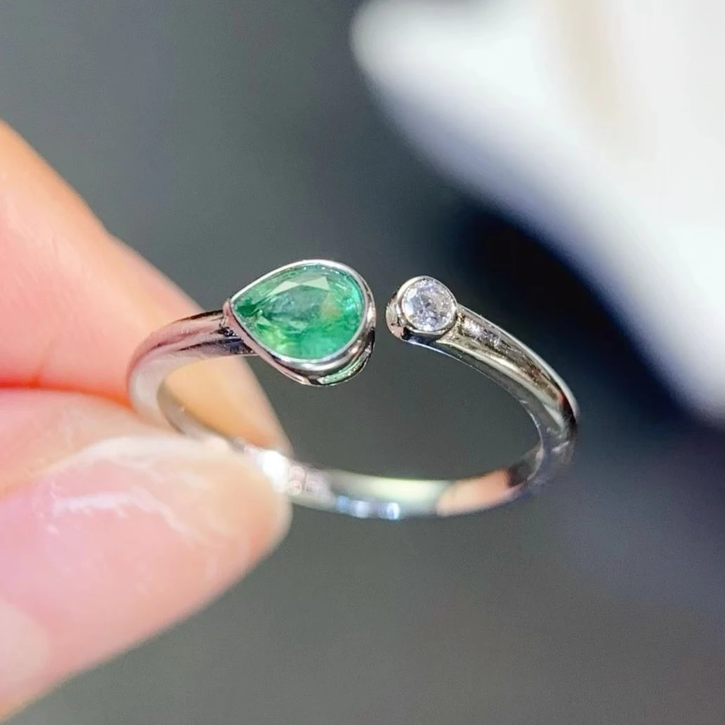 

925 Silver Natural Red Sapphire Ring, 4x5mm Pear Emerald Adjustable Band, Elegant Engagement Promise Ring Gift for Women