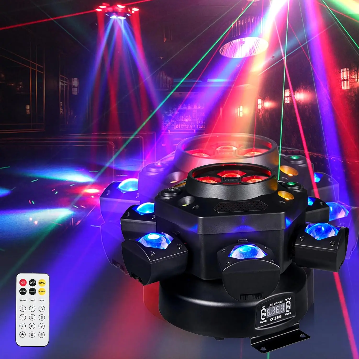 

Moving Head DJ Lights 6-Arm Lamp with Remote Control 150w RGBW 4in1 LED DJ Stage Lights Moving Head Disco Light DMX512 & Sound A