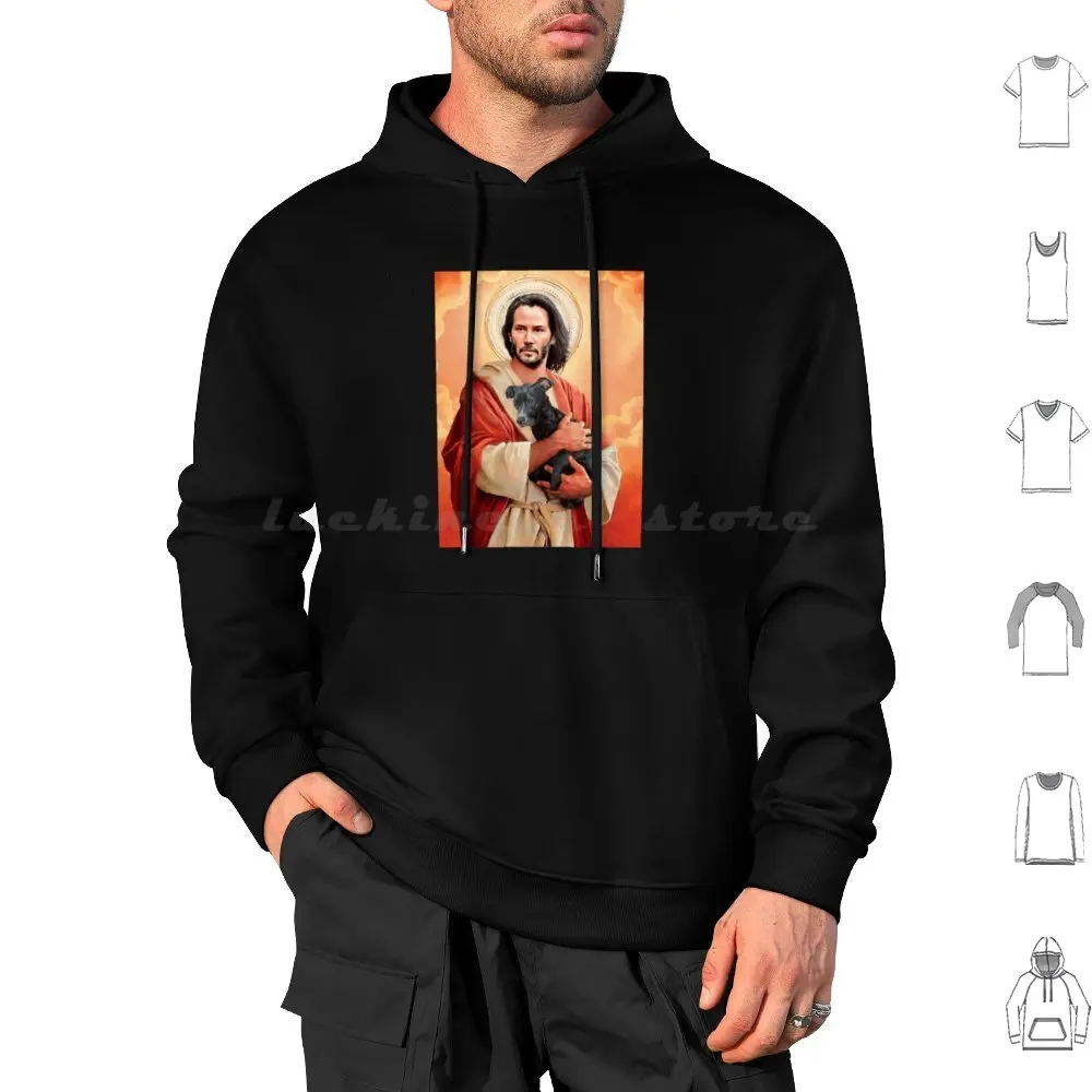 Blessed Keaanu Graphic Hoodie cotton Long Sleeve Reeves Jesus Keanu John Wick Keanu Reeves Funny Wick Meme Dog Jesus Christ