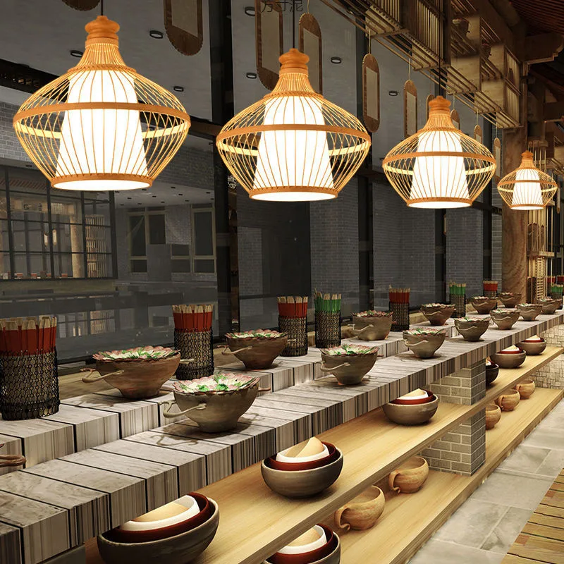 

Japanese Style Bamboo Pendant Light for Bar Restaurant Teahouse Hotpot Shop Minimalist Woven Lantern Lamp