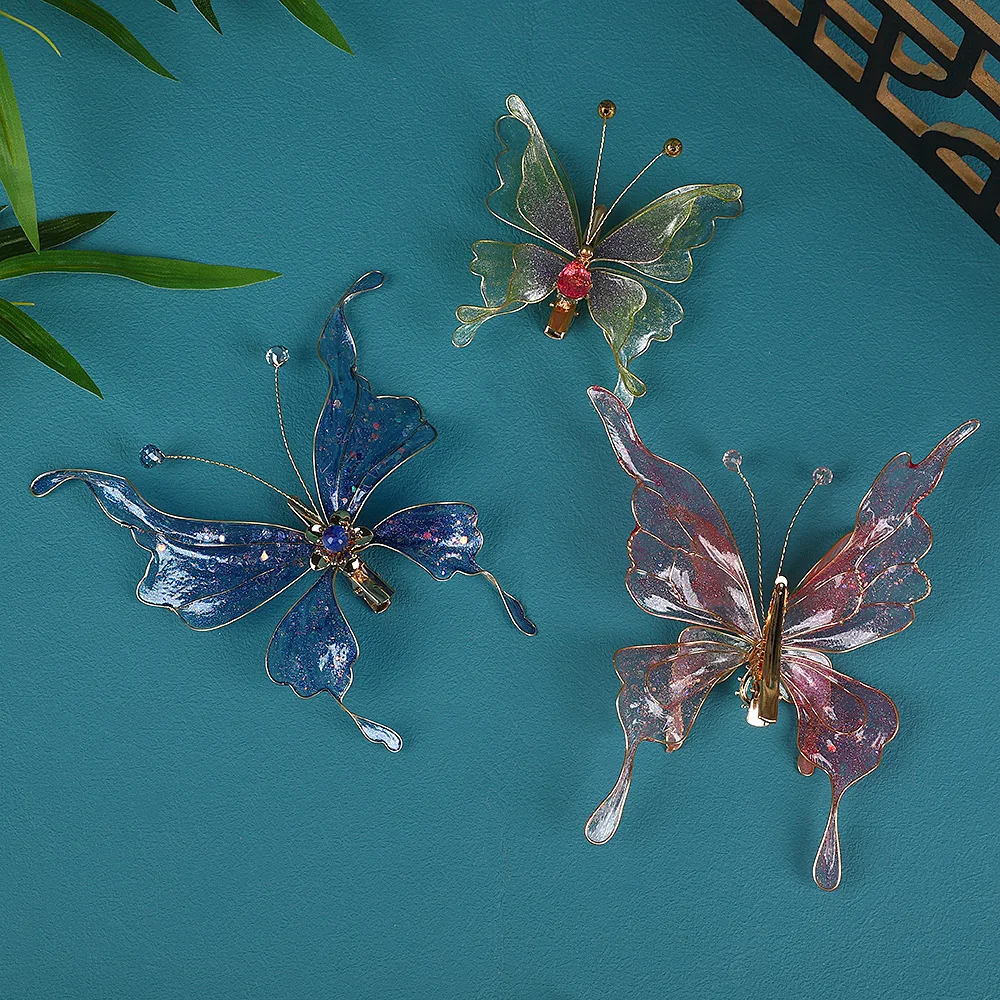 Original Design Handmade Antique Exquisite Flower Liquid Butterfly Hair Accessories Makeup Hairpin Accessories Hair Accessories