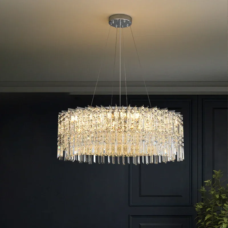 

Modern Crystal Chandelier For Living Room Luxury Dining Room Chrome Round Hanging Light Fixture Home Decor Bedroom Led Lamp