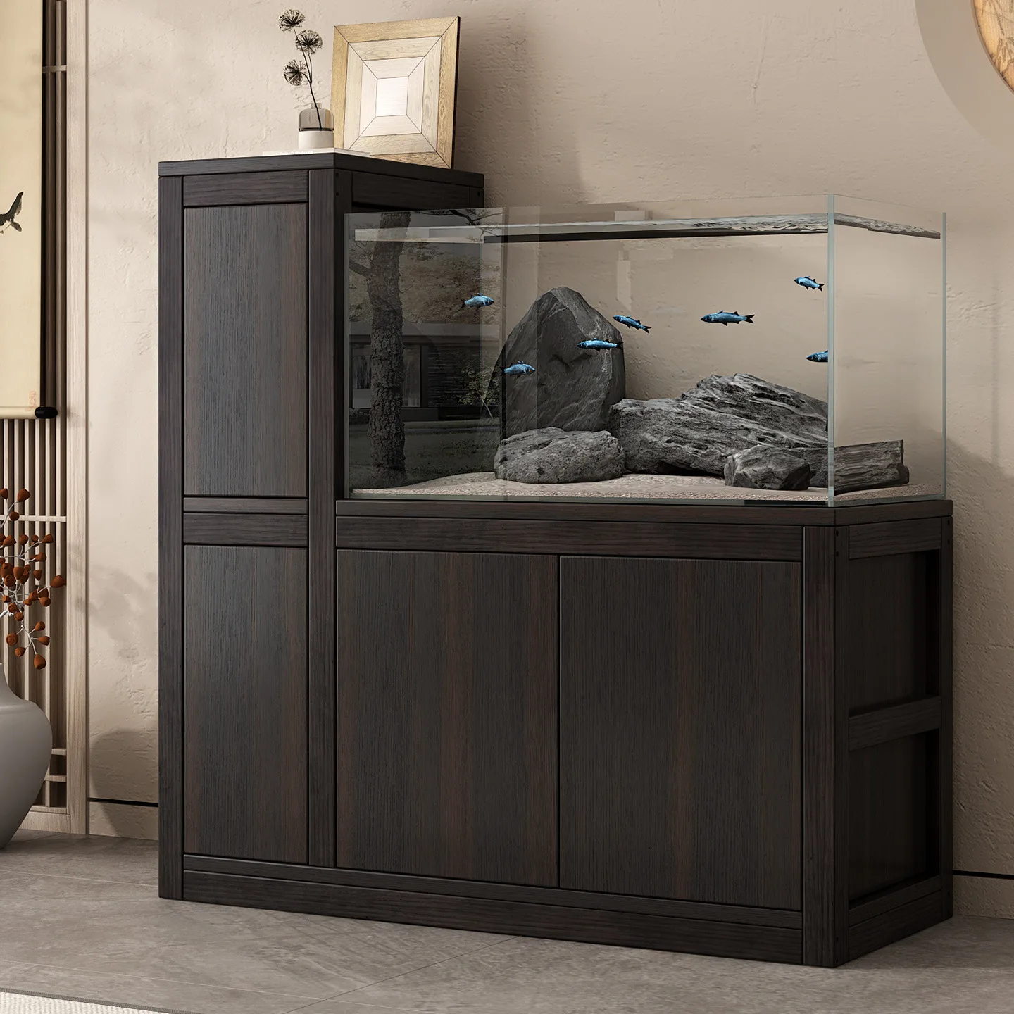Fish tank shelf medium storage living room bottom cabinet high load-bearing double layer