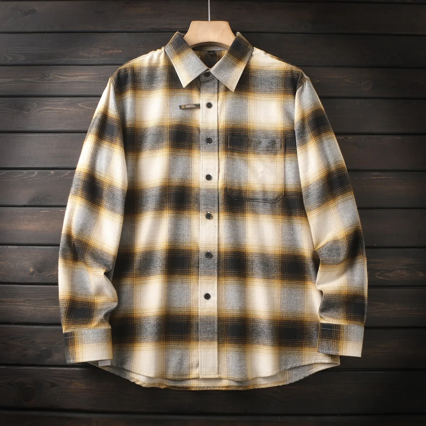 Classic greeting, retro polished 100 pure cotton men's lapel casual loose plaid long-sleeved shirt plus size top