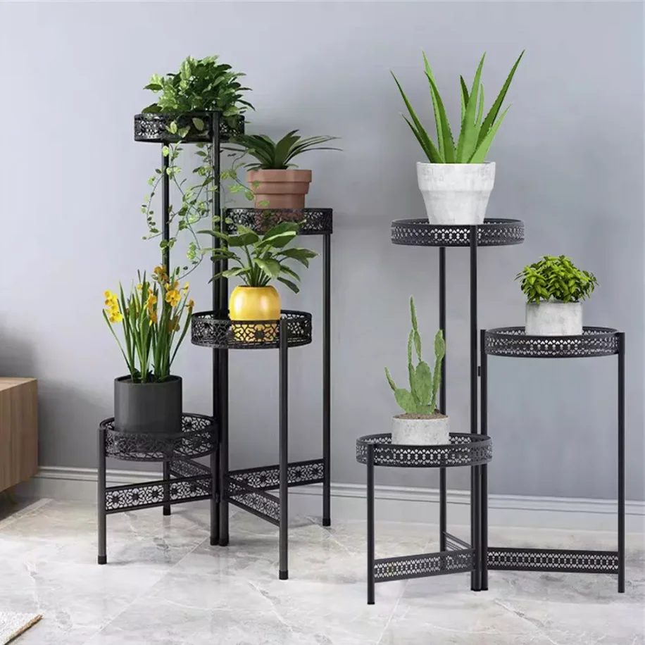 3/4 Tier Iron Metal Plant Stand Indoor Outdoor Foldable Flower Stand Rack for Home Garden Patio