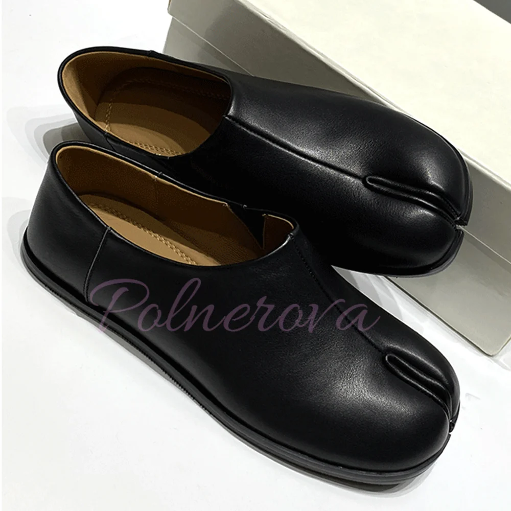 Split Toe Tabi Loafers Leather Shoes Spring Men Oxfords Slip On Designer Silver Black Soild Color Flats Shoes Male Dress Shoes