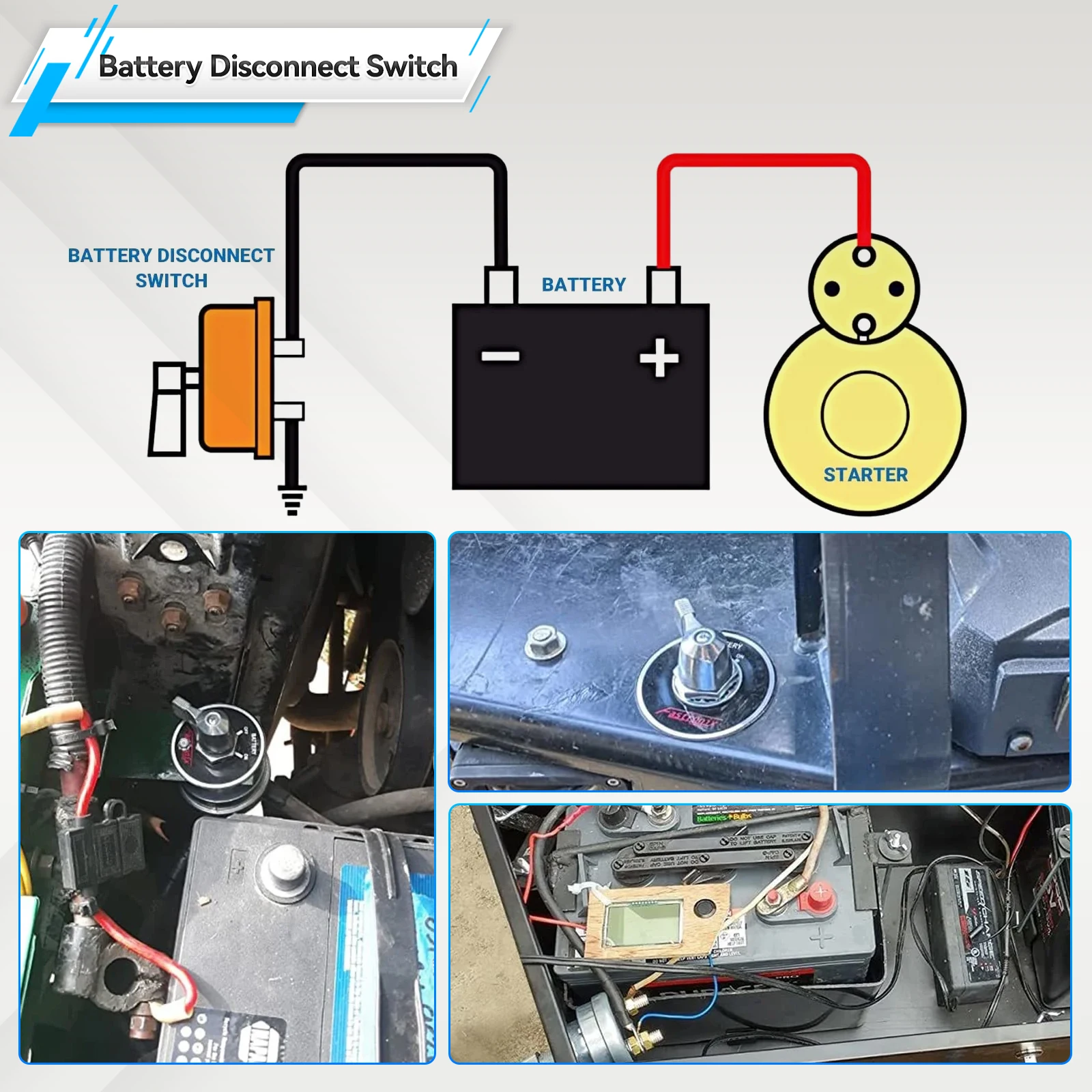 Heavy Duty Master Battery Isolator Quick Disconnect Shut Off Safety Kill Switch 2-Post 12V 24V 300A DC Auto Truck Vehicle ON OFF