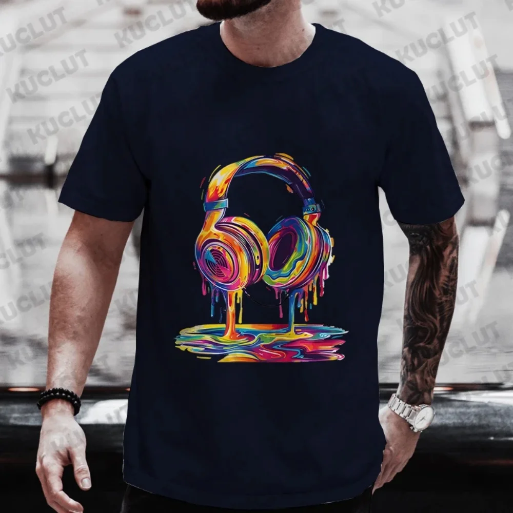 

Summer Men's Oversized Clothing Hip Hop Melting Headset Graphic Tee Shirt Men Casual Streetwear Funny Printed Tops Cool T-shirt