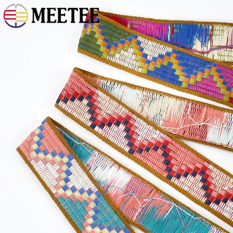 8Meters Meetee 3cm geometry Ethnic Polyester Cotton Jacquard Ribbon Webbing Strap DIY Clothing Bags Decor Sewing Accessories