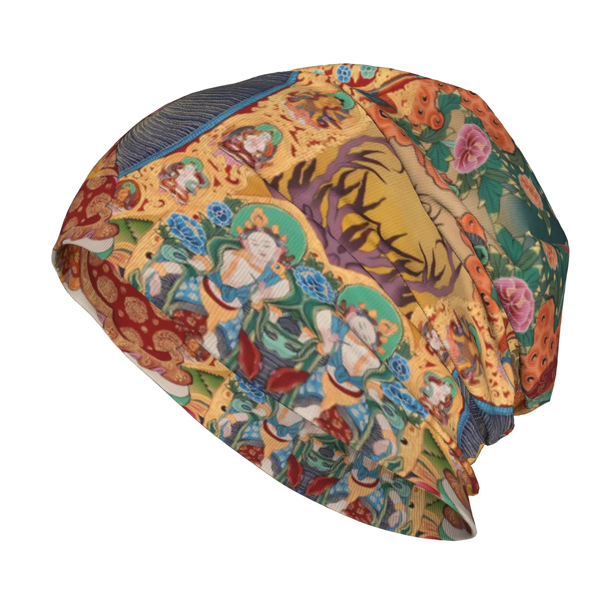 Buddha Tibetans Thangka Peaceful Skullies Beanies Hats 2000s Emo Gothic Cool Men Women Street Caps Thermal Elastic Bonnet Hats