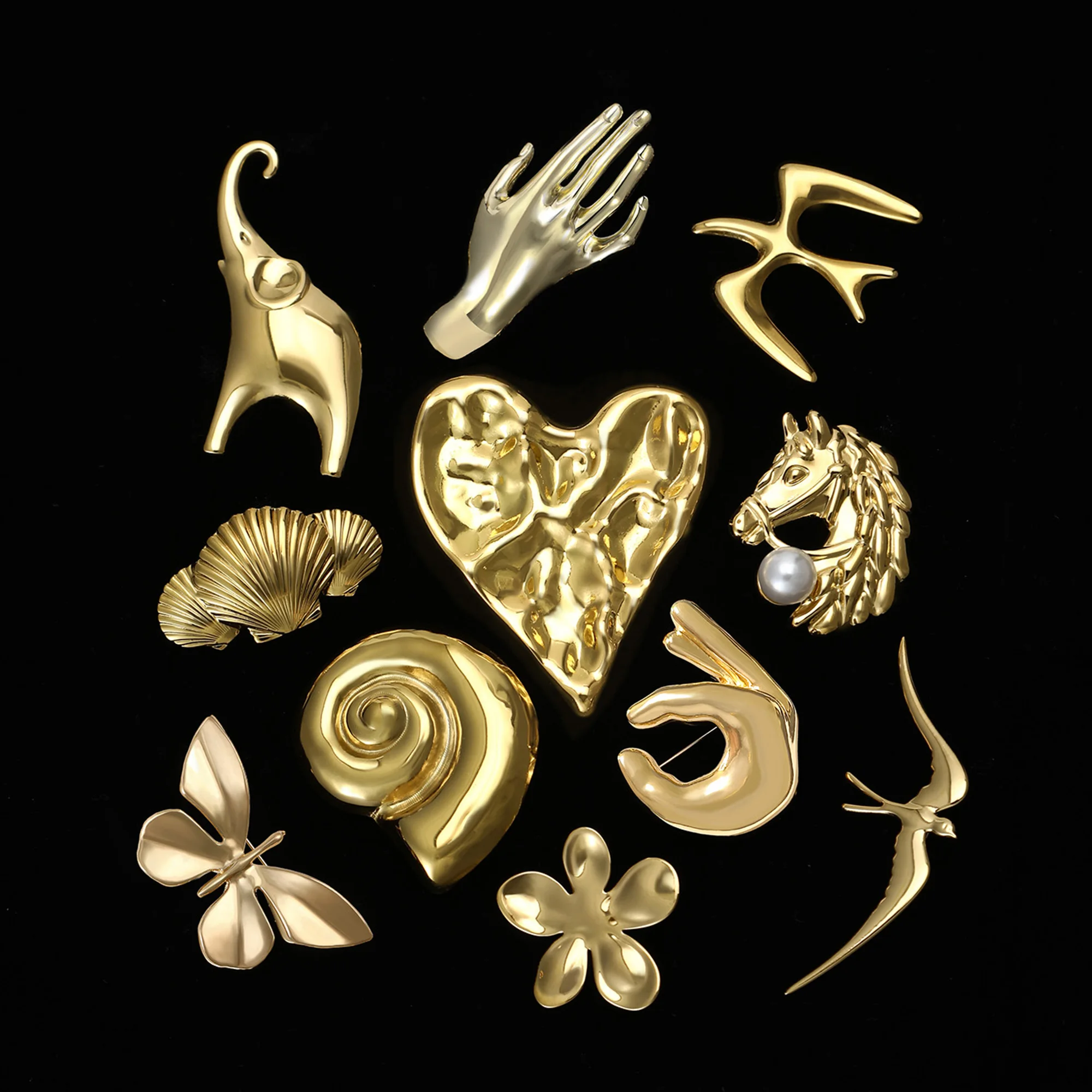 Broches de animales de acero inoxidable a la moda para mujer, alfileres de insectos de mano de concha de Caracol, mochila para fiesta de banquete, regalos, accesorios de joyería