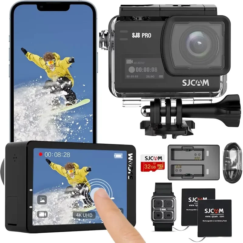 Sjcam Sj8pro 4k60fps Action Camera With 170° Fov Hdr Touchscreen Eis3.0 Stabilizer 8x Slow Motion Zoom Underwater Camera