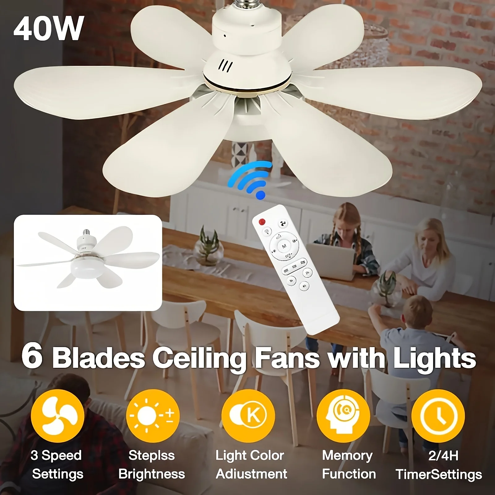 30W/40W LED Ceiling Fan Light (E27 Socket) with Wide-range Remote Dimming, Suitable for Living Rooms, Home Offices, and General