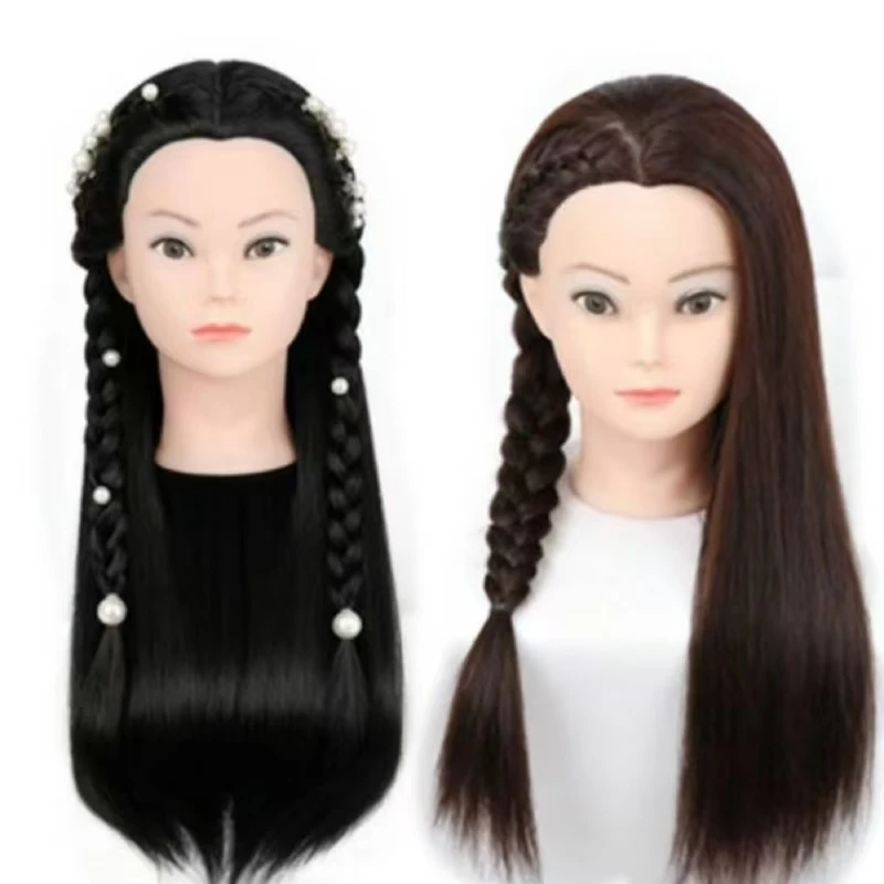 26'' Cosmetology Makeup Mannequin Doll Head, Synthetic Fiber Hairdressing Braiding & Styling Training Head