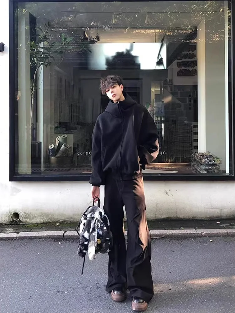 Cleanfit American Sle Heavyweight Open Cardigan Hoodie Men's Autumn Winter High Collar Haome ort Outerwear Jaet