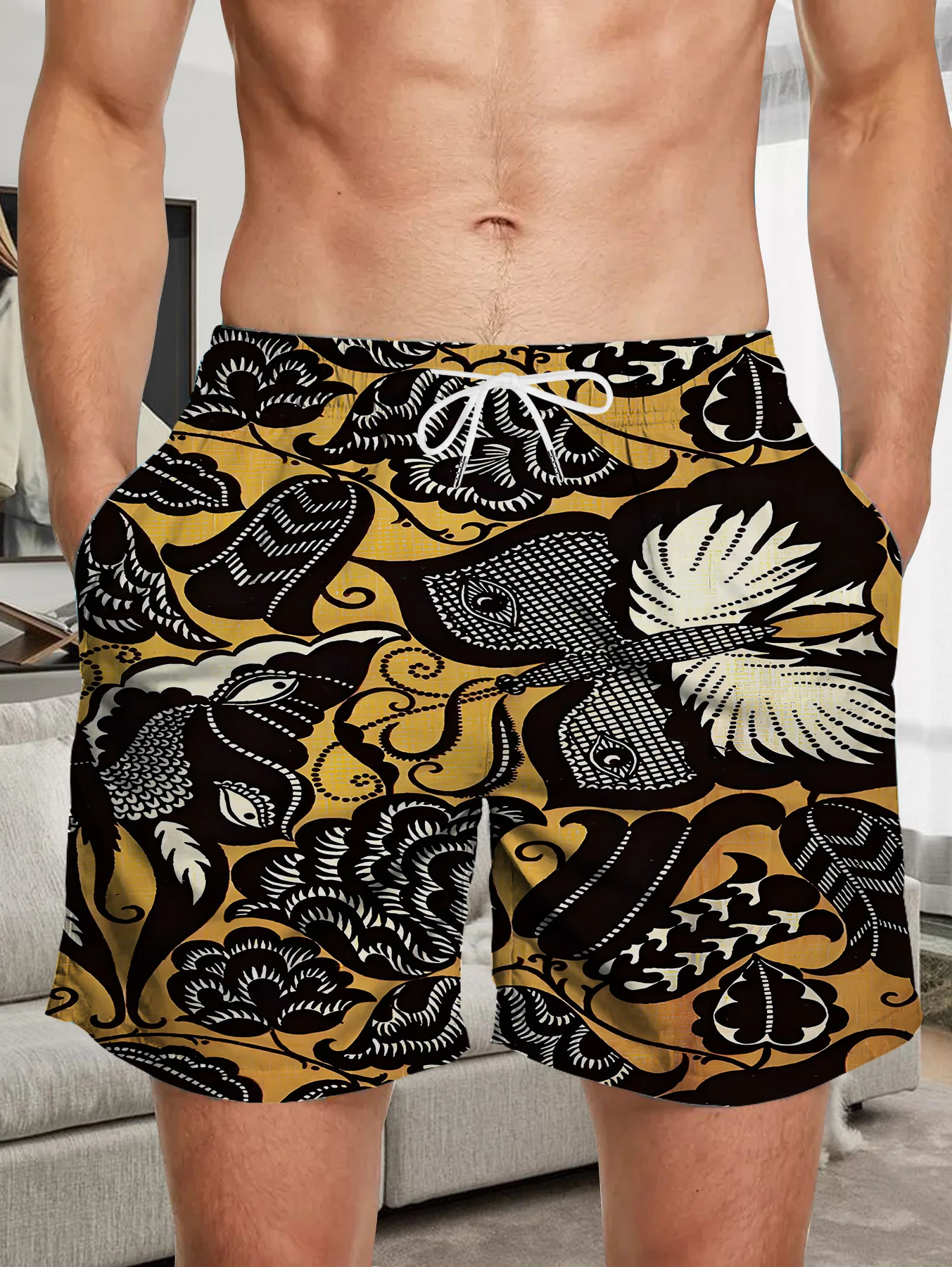 

Streetwear Full Print Digital Shorts Male Elastic Waist Quick Dry Polyester Trunks