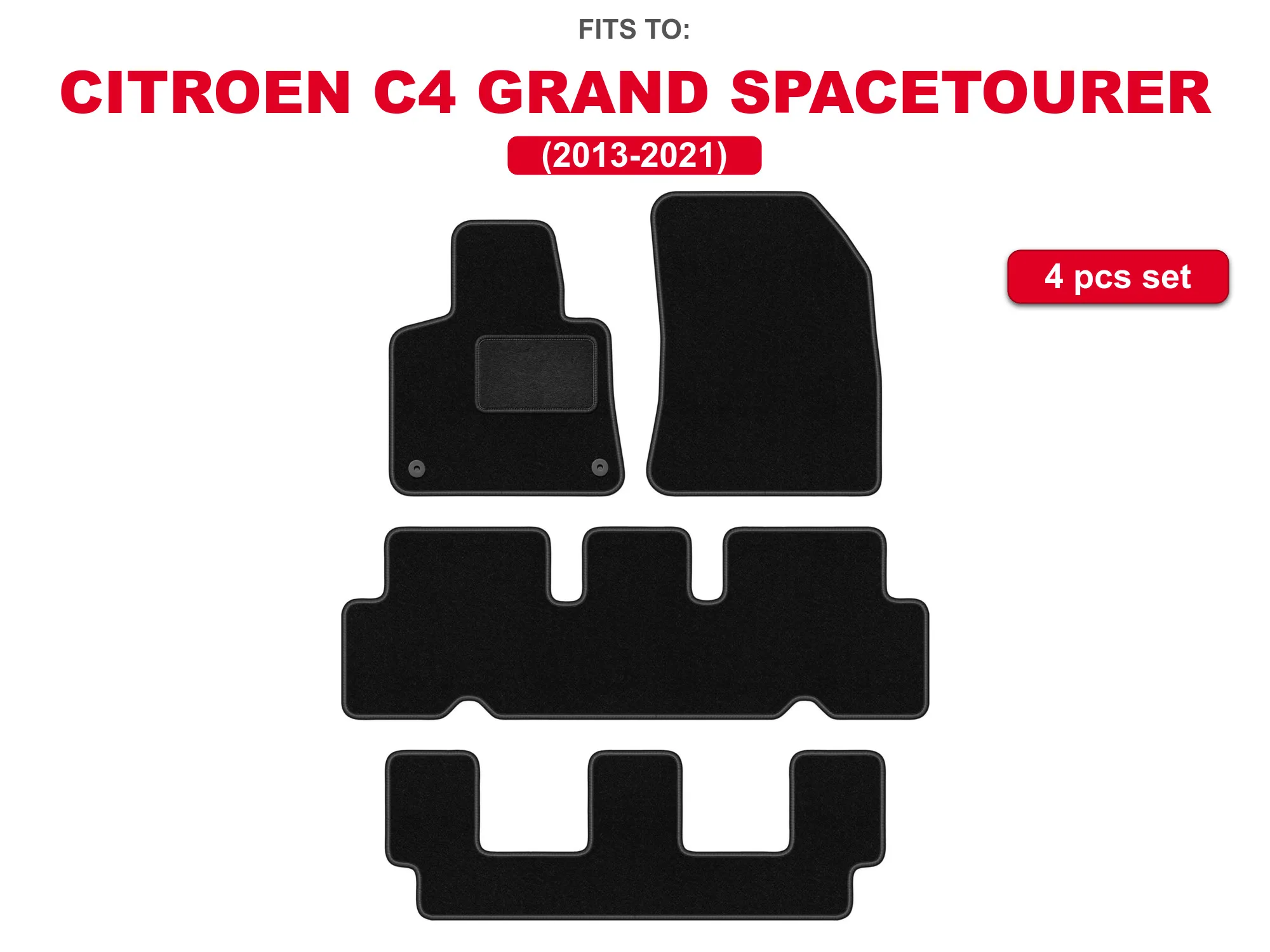 Velourstapijten voor: Citroen C4 Grand Spacetourer 2013-2021 zwarte auto bijpassende automattenset