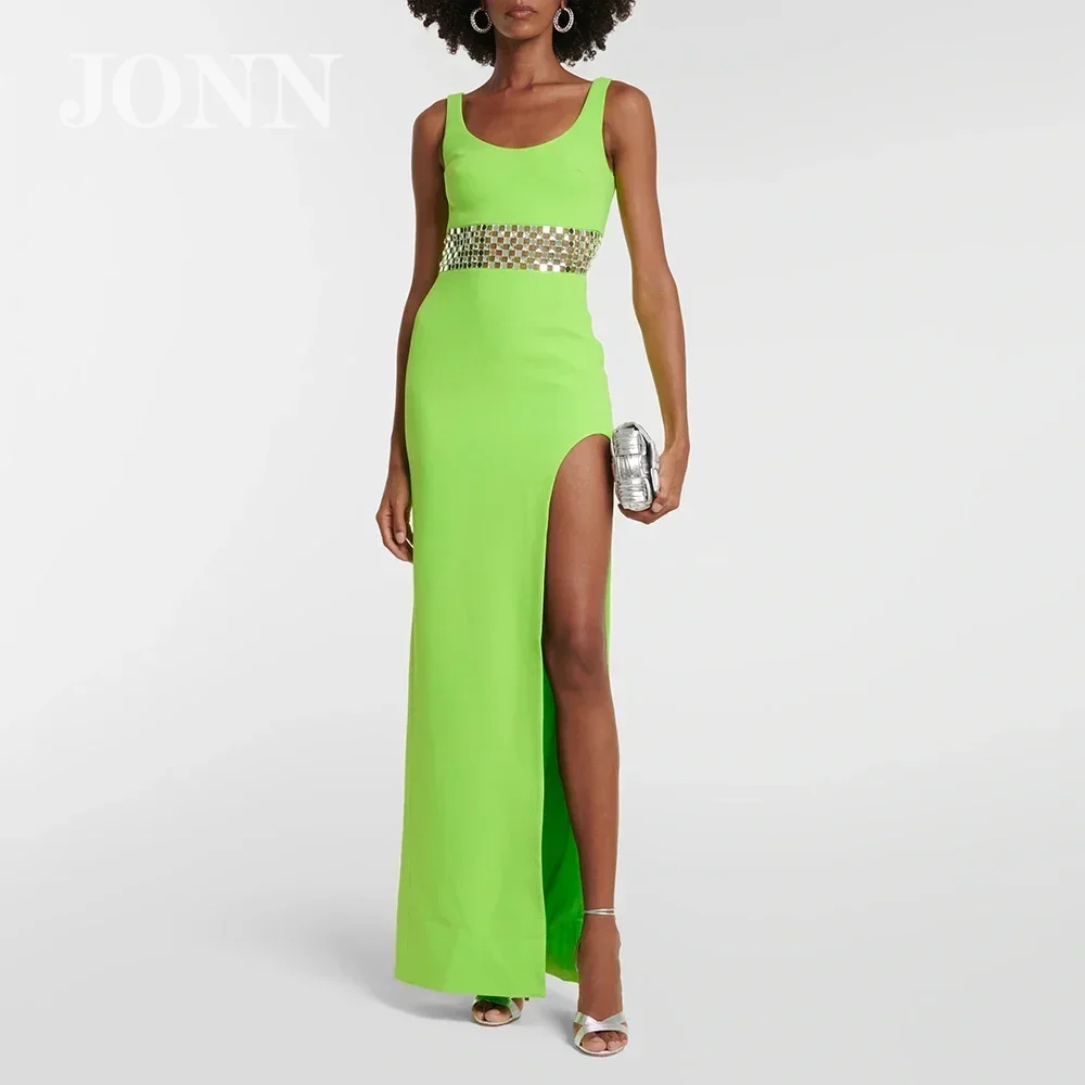 

JONN 2024 New Women's Sexy Tight Sleeveless Metal Sequin Hollow Out Long High Split Strap Dress Elegant Celebrity Evening Gown