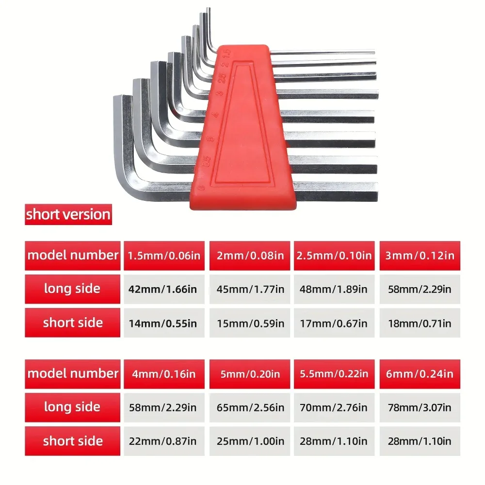 8PCS Allen Key Set (Metric + Imperial) – Compact L-Shaped Hex Wrenches, Short Arm Tools for Home, Bike & Auto Repair