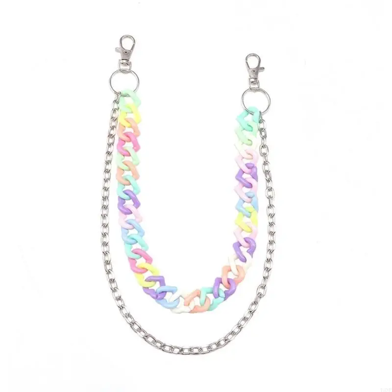 y3ne الطول القابل للتعديل طبقة مزدوجة طبقة أكريليك بانت سلسلة أزياء أزياء للسروال #4