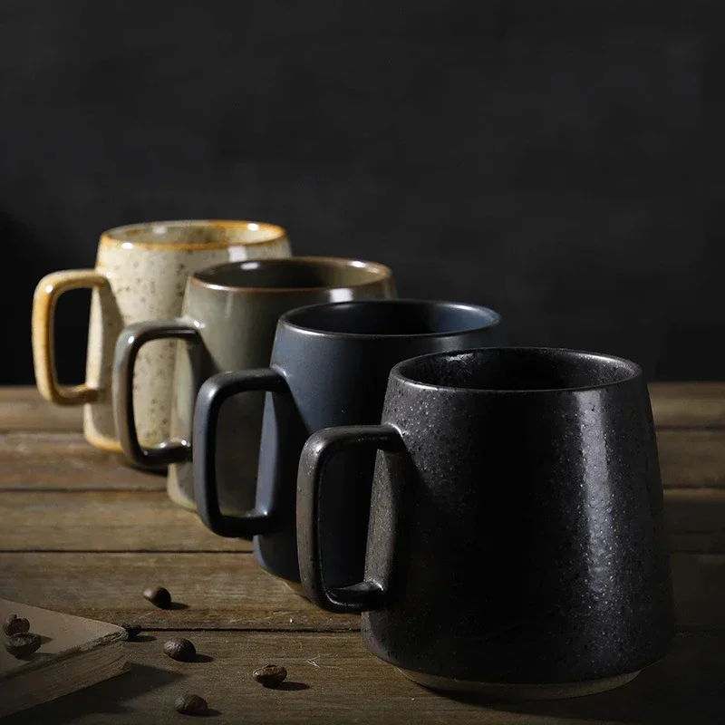 Japanese Retro Ceramic Mug, Household Cup, Creative Water and Oatmeal Cups, Couple\'s Nordic Style Coffee, Coarse Pottery, 375ml
