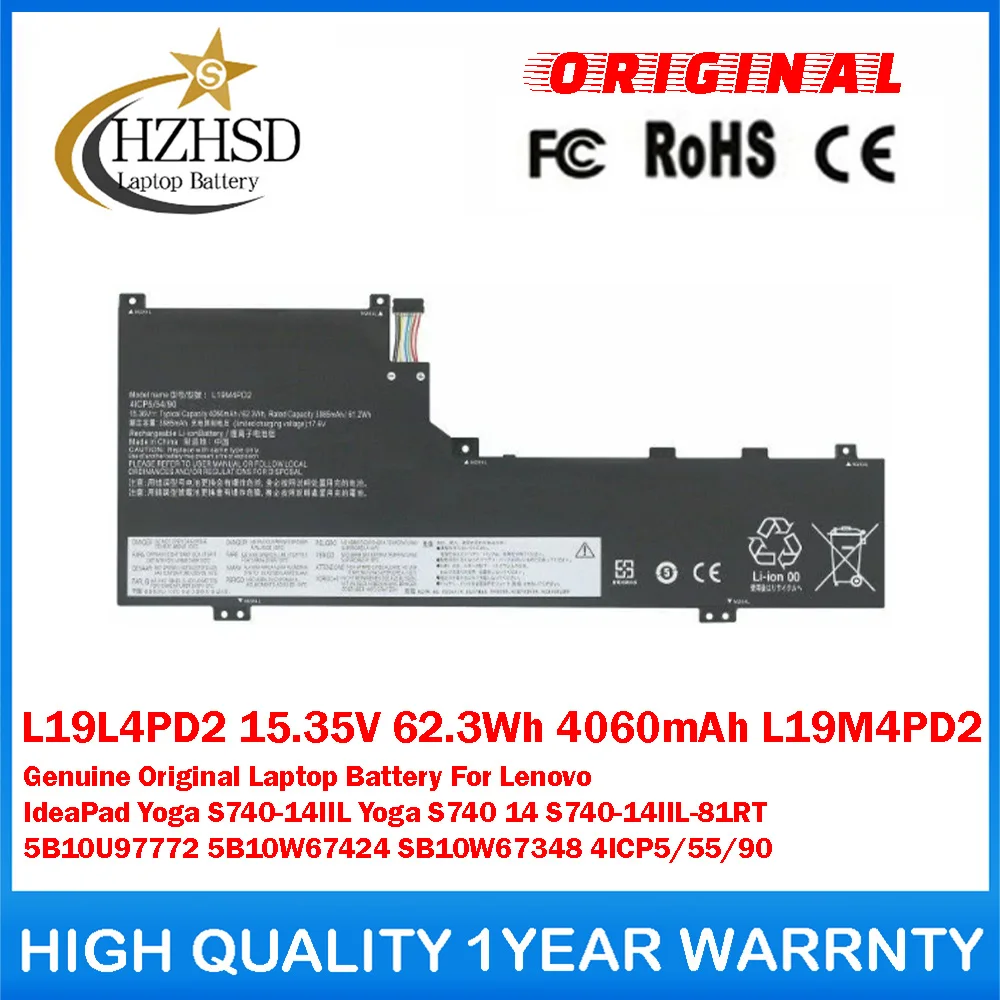 L19L4PD2 15.35V 62.3Wh 4060mAh L19M4PD2 Оригинальный аккумулятор для ноутбука Lenovo IdeaPad Yoga S740-14IIL S740 S740-14IIL-81RT
