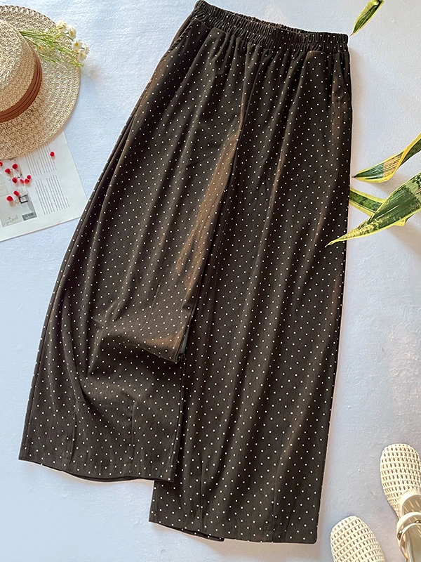 Retro Coffee Color Small Polka Dot Corduroy Casual Pants Women's Loose High Waist Draped Slim Straight Wide Leg Pants