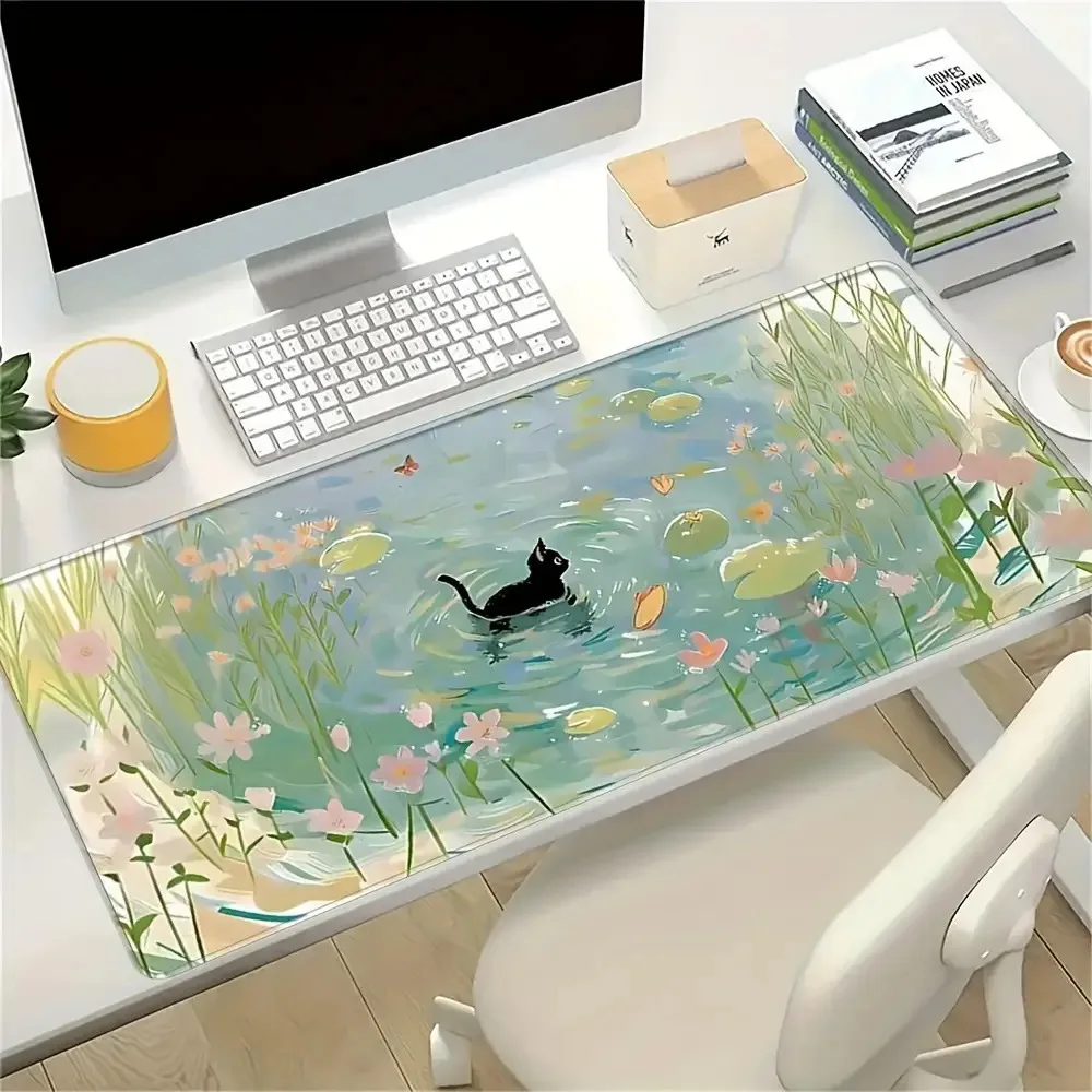 Large-sized Black Cat Water Lily Mouse Pad desk accessories alfombrillas para escritorio desk mat alfombrillas gaming