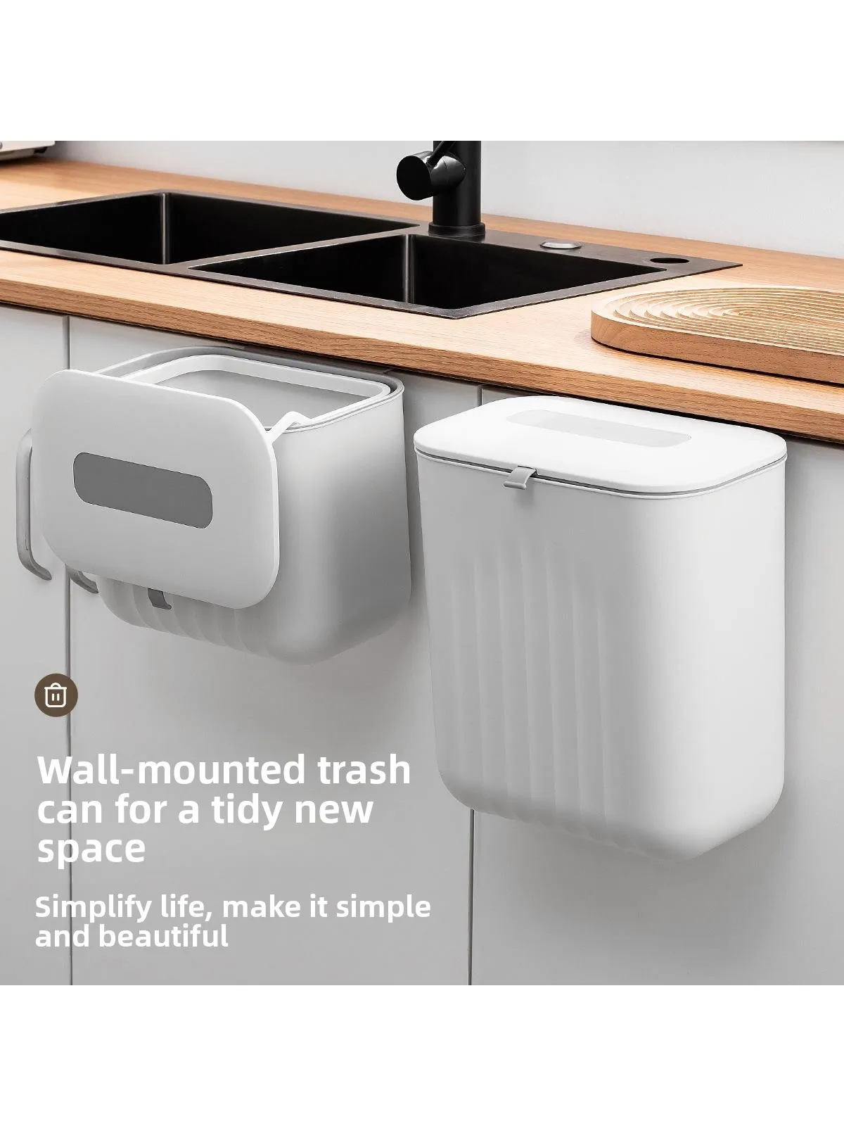 

Кухонный настенный мусорный контейнер из силикона без сверления с крышкой, двойное открытие, ручной, для домашнего использования...