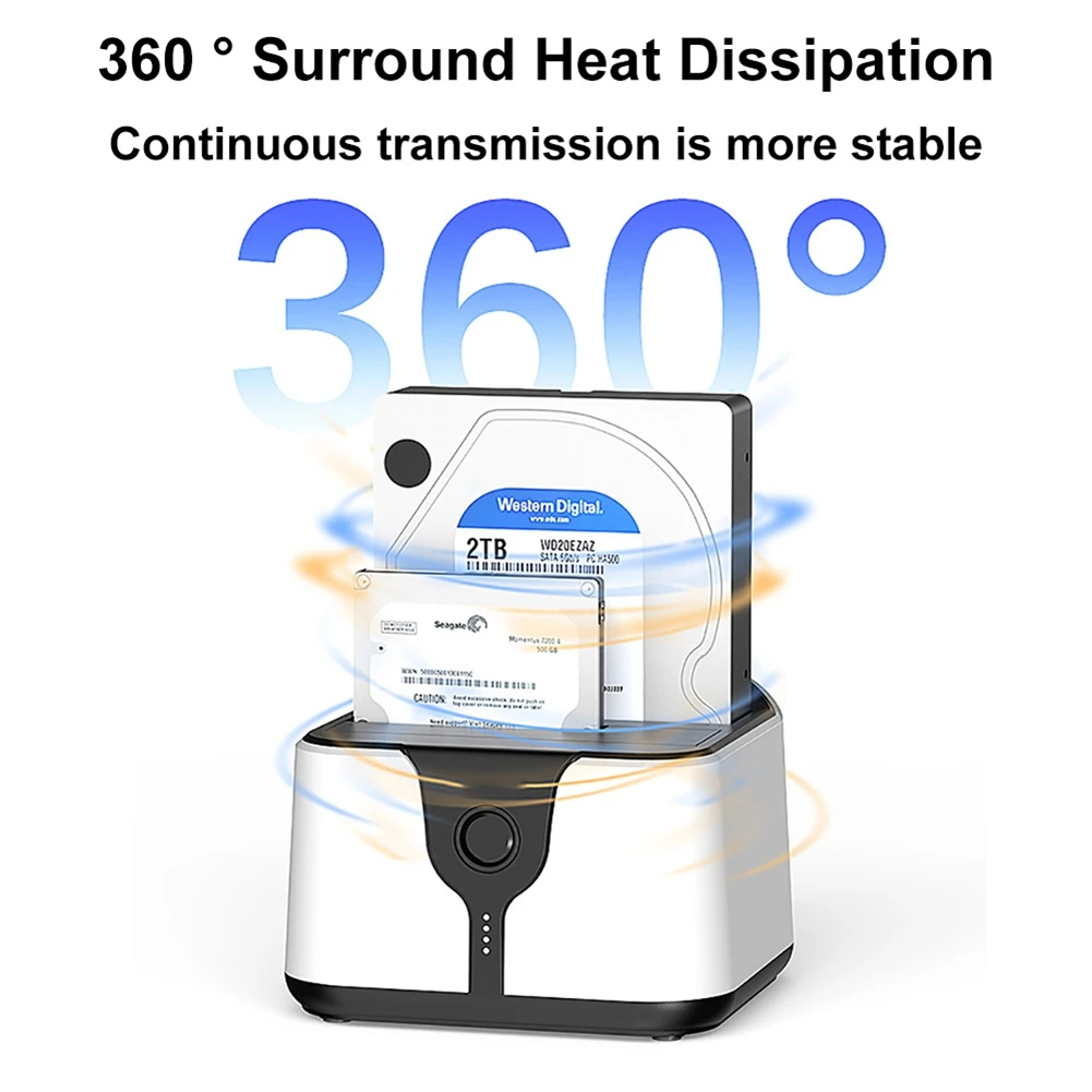 Efficiente docking station per HDD Dual Bay Docking station per HDD da clone offline con un clic SATA a USB 3.0 per HDD SSD da 2,5/3,5 pollici