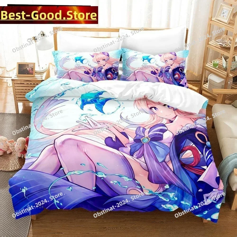 Genshin Impact Sangonomiya Kokomi Printed Bed Set Duvet Cover Pillowcase Bedding Set Bed Linen Sheet Quilt Cover Full King Size