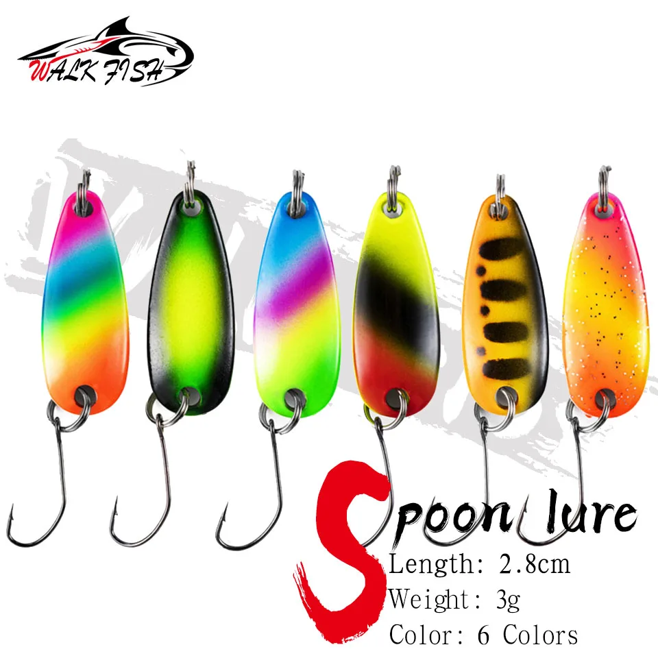 WALK FISH New 6PCS/Lot 2.8cm 3g Fishing-Spoon Lure Metal Bait Blade Spinner Trout Lure Artificial Pesca Fishing Tackle