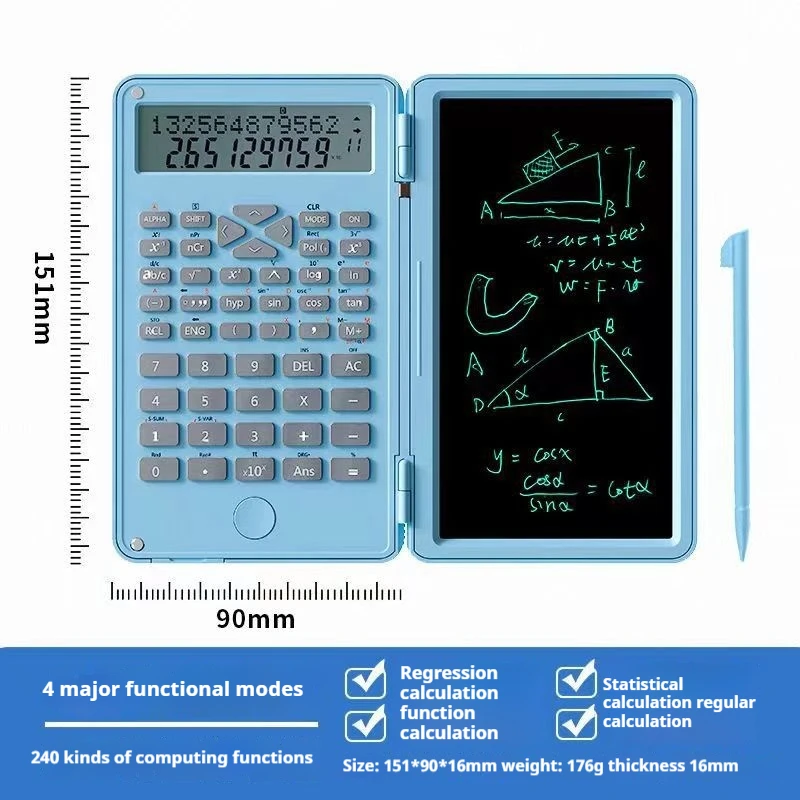 Foldable Scientific Calculator With Writing Tablet With Battery School Stationery 2-Line Display Science Calculator With Notepad