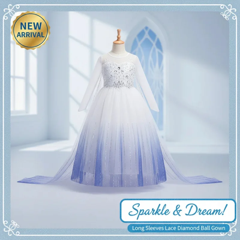 ▶ ❤ Disfraz de Elsa para niñas con capa, vestido de malla Frozen para fiesta, carnaval, ropa de cosplay para niños, vestido de princesa de verano ❤ ◀
