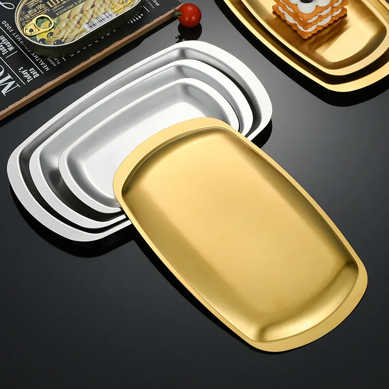 Stainless Steel Simple Circle Plate Multi-specification Gold Tray Western Food Beef Plate Barbecue Flat Plate Dessert Plate