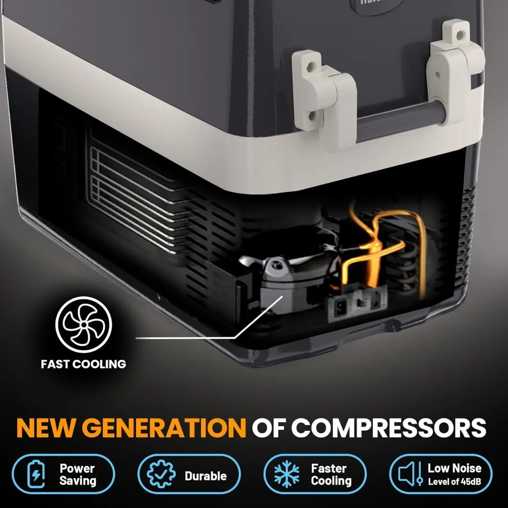 مبرد كهربائي 42QT (40 لتر)، ثلاجة 12 فولت، فريزر محمول 12 فولت/24 فولت تيار مستمر 110-240 فولت تيار متردد، ثلاجة 12 فولت 0 ℉ ~50 ℉ ، ثلاجة سيارة 12 فولت