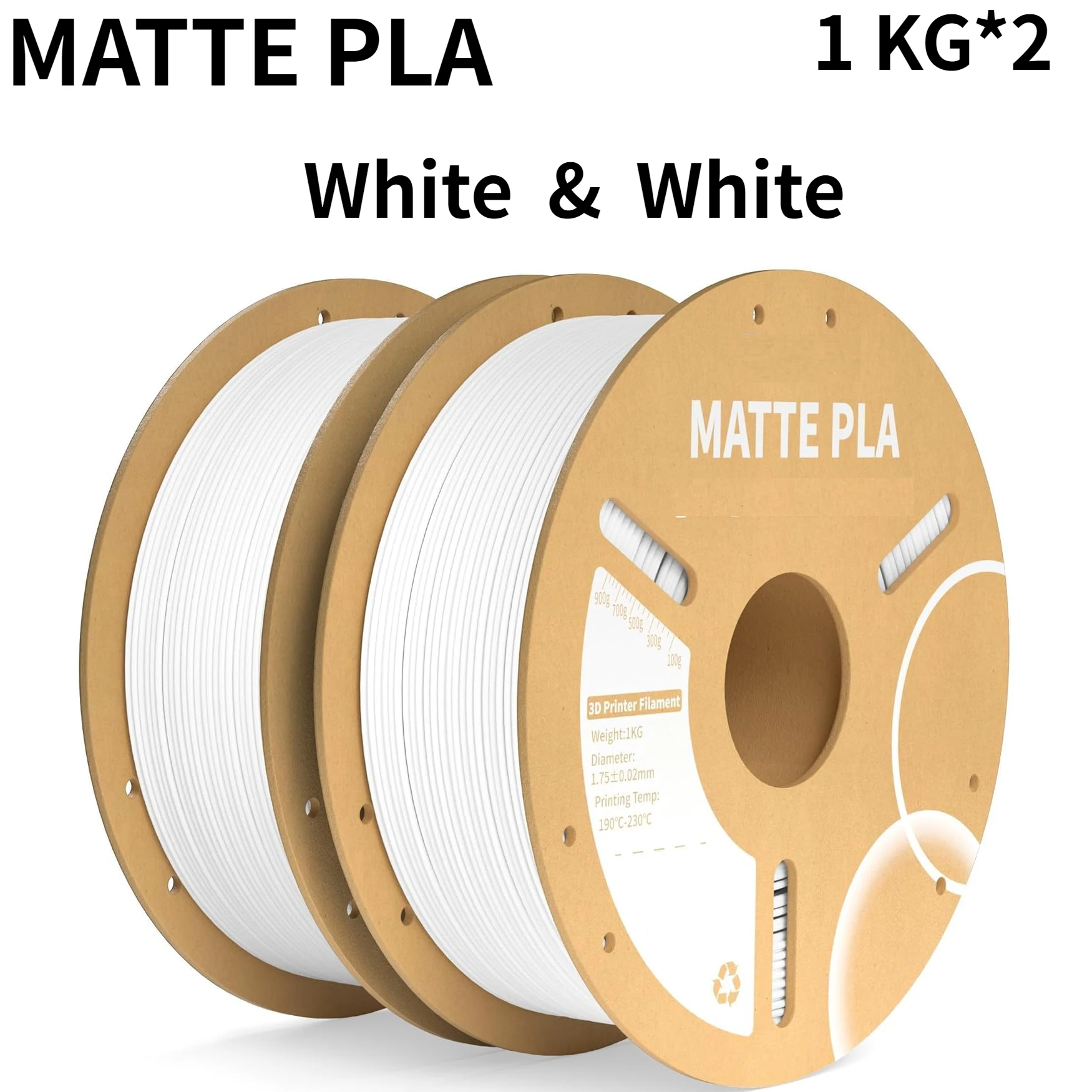 

Матовая нить PLA, белая и белая, 2 кг, нить для 3D-принтера, точность размеров +/-0,02 мм, 2 шт. 1 кг (2,2 фунта) для большинства 3D-принтеров FDM