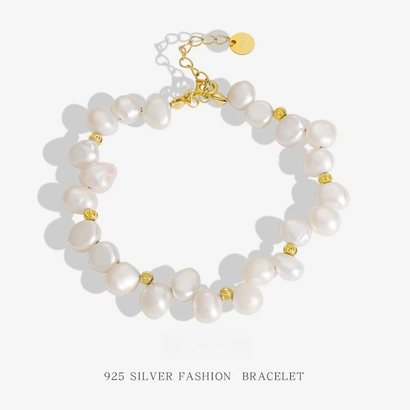 

Baroque Pearl Bracelet 925 Sterling Silver Korean Handmade Luxury Adjustable Christmas Birthday Gift for Women Boho Jewelry