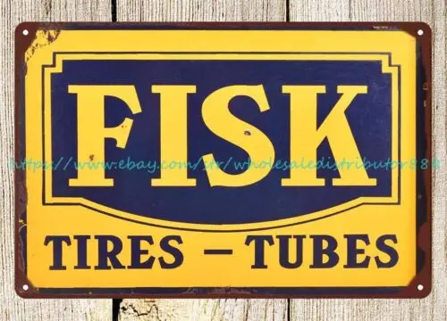 collectible advertising wall art FISK Tires metal tin sign