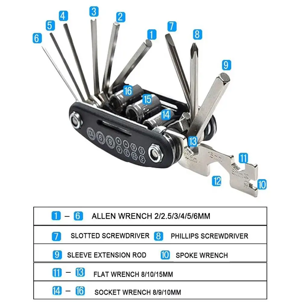 Bike Repair Tool Kits 16 In 1 Bicycle Multitool With Bike Tire Levers Hex Spoke Wrench Folding Metric Repair Tool Set ﻿