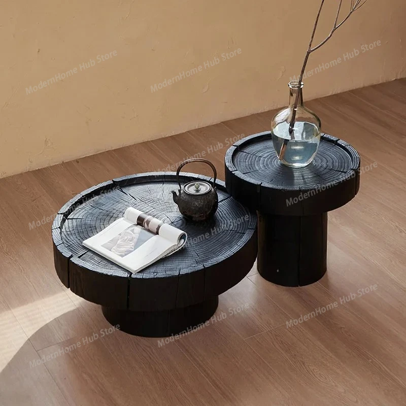 Nordic Stump Coffee Table Natural Wood Log Solid Wood Creative Minimalist Japanese Wabi Sabi Style Round Side Table