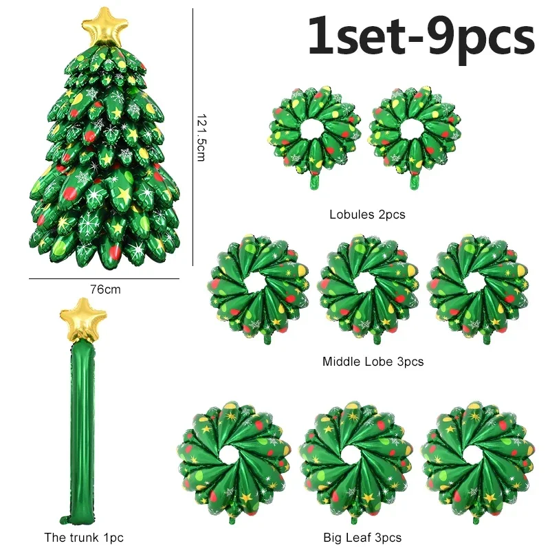 120CM Christmas Tree Standing Balloon Xmas Holiday 4D Inflatable Green Foil Balloons Set 2024 New Year Party Decoration Navidad