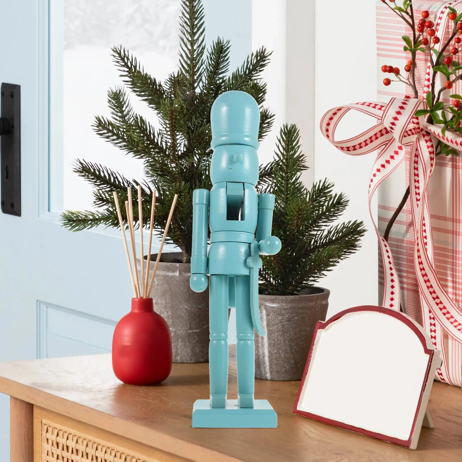 

Wooden Christmas Decor Desktop Festival Nutcracker Xmas Solid Color Craft Ornament Wood Decor Nutcracker Puppet Figure