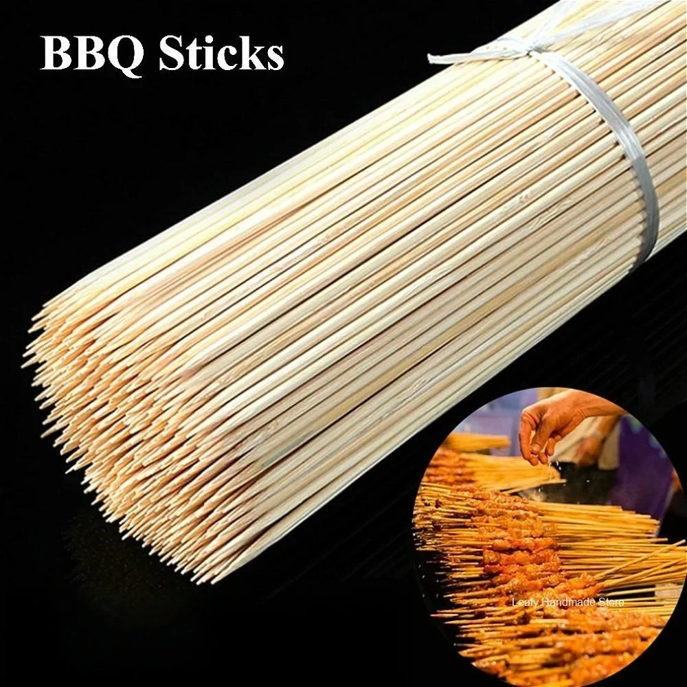 Espetos de bambu descartáveis, 100 peças, 20/30cm, grelha de madeira, ferramentas para churrasco, cozinha ao ar livre, palitos para churrasco, ferramentas para churrasco, palitos de frutas