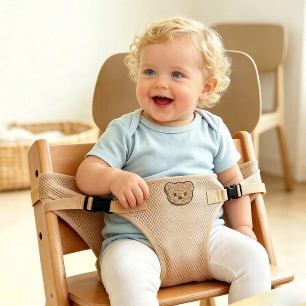 Soft Fabric Baby High Chair Safety Strap Skin-friendly Adjustable Dining Chair Seat Belt Bear Pattern Frees Up Mom's Hands